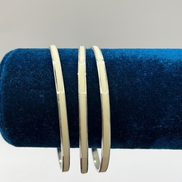 White and Silver Tone Bracelet 3 stackable. Silvertone and white Enamel Bangles - Picture 1 of 6